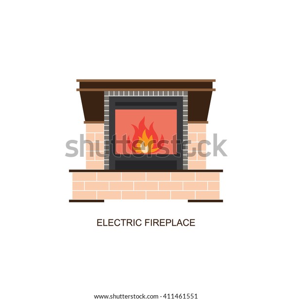 Electric Fireplace Vector Illustration Flat Style Stock Vector