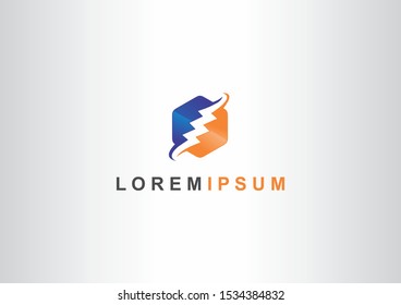 Electric flash and energy vector illustration. Blue and orange flash concept logo design.