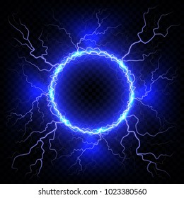 Electric Flash Of Lightning On A Dark Transparent Background. Vector Circle Lightning