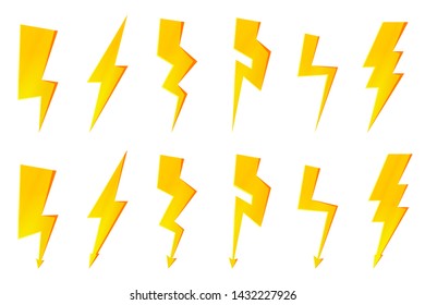 Electric flash and thunder bolt arrows icons. High voltage and thunderstroke sign.