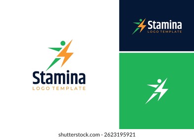Electric Flash Thunder Bolt Symbol with Human doing Aerobic Exercise for Healthy Sport Wellness logo design