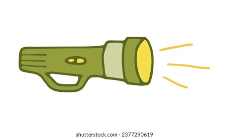 Electric Flashlight Vector Doodle Icon. Colorful Hand Drawn Illustration for Hiking, Camping, and Local Tourism