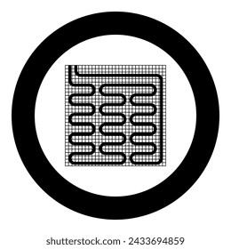 Icono de calefacción de piso eléctrico caliente en círculo redondo color negro ilustración vectorial imagen estilo contorno sólido