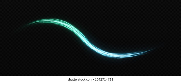 Elektrischer Strom von leuchtenden Teilchen und Lichtspuren mit magischem Energieeffekt. Blaue Funkeln und ein dynamischer Bewegungspfad auf transparentem Hintergrund.
