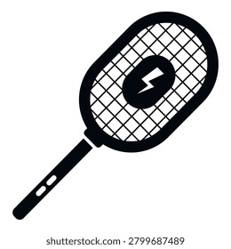 Electric fly swatter racket with lightning icon combating household pests