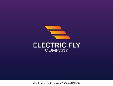 Electric Fly Wing Logo.Flat Vector Logo Design Template Element