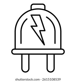 Electric fork with lightning thin line icon, Energy plug concept. Vector graphics. Electriciti connector sign on white background, linear style mobile or design