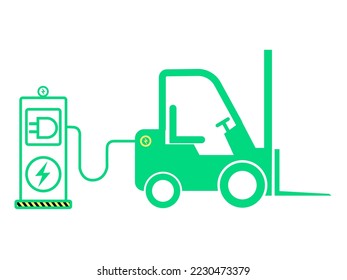 Electric forklift in a solar cell charging station.