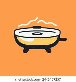 Electric Frying Pan Flat Vector Art Kitchen, Appliance, Cookware, Cooking, Icon.