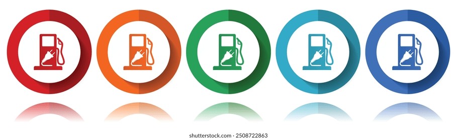 Electric fuel, electricity vector icons, flat icon set for logo design, webdesign and mobile applications, colorful web button collection in eps 10