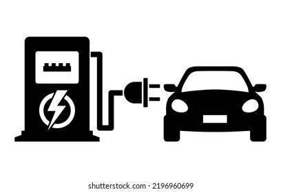 Electric fuel pump icon. Electric vehicle charging station for hybrid cars. Vector on transparent background