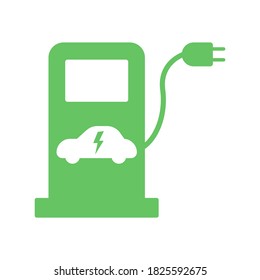 Electric fuel pump station icon. Green charging point for hybrid vehicles cars sign symbol isolated svg