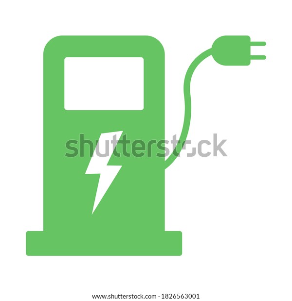 Electric fuel pump station icon.\
Charging point for hybrid vehicles cars sign symbol\
isolated
