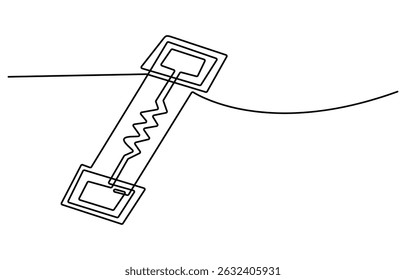 Electric fuse continuous one line drawing, Electric fuse icon Flat outline fill, Electric fuse icon Vector flat thin line illustration, Car electrical fuses isolated on white background object concept