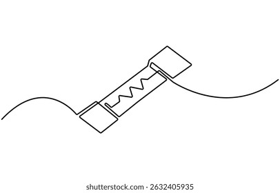 Electric fuse continuous one line drawing, Electric fuse icon Flat outline fill, Electric fuse icon Vector flat thin line illustration, Car electrical fuses isolated on white background object concept