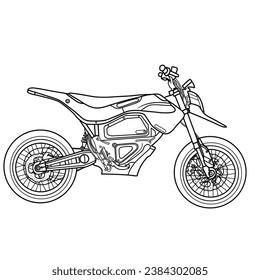 Electric futuristic dirt bike motocross concept. Electric Bike hand drawn sketch, suitable for your custom electric motorcross, outline vector illustration, side view, isolated with white background