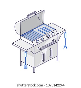 Electric Or Gas Grill On Three Legs. One Of The Barbecue Set. Vector Illustration For Mobile Phones, Apps, Posters And Flyers.