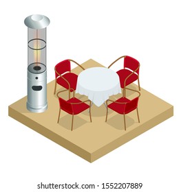 Electric Gas Patio Heater. Isometric Best Patio Heaters For Your Garden, Bars, And Restaurants.