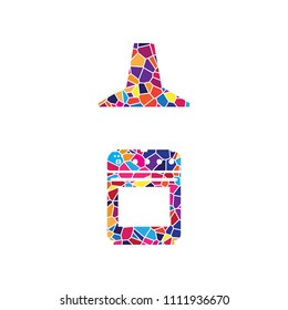 Electric or gas stove and extractor kitchen hood sign. Vector. Stained glass icon on white background. Colorful polygons. Isolated.