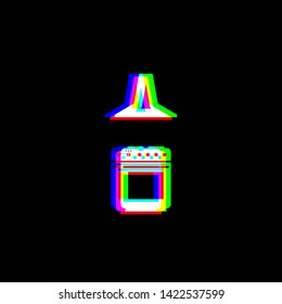 Electric or gas stove and extractor kitchen hood sign. Red, green and blue unfocused contour icon at black background. Illustration.