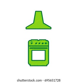 Electric or gas stove and extractor kitchen hood sign. Vector. Lemon scribble icon on white background. Isolated