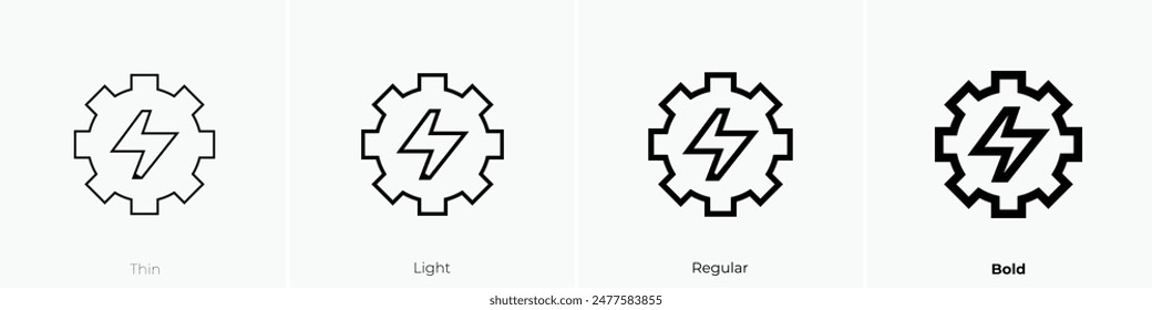 electric gear icon. Thin, Light Regular And Bold style design isolated on white background
