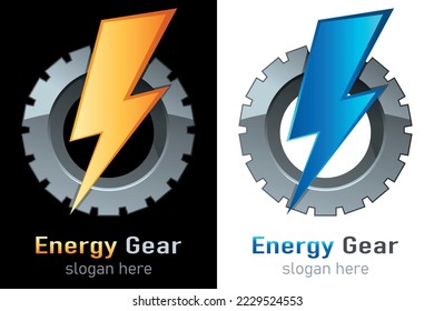 electric gear - lightning arrow and gear - vector logo design