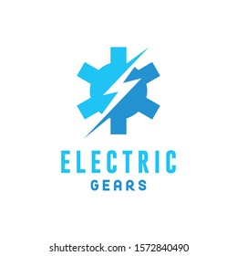 Electric Gear Logo Design. Creative Thunder Symbol. Modern Machine Icon.