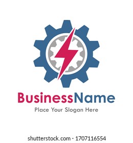 Ilustración del logotipo del vector de engranajes eléctricos. Adecuado para negocios, tecnología y web. también, para el símbolo de energía y trueno