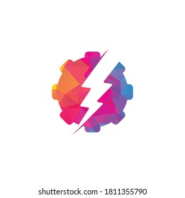 Electric gear vector logo template illustration. Thunder and gear logo design icon.	