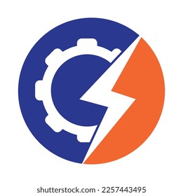 Electric gear vector logo template illustration. Thunder and gear logo design icon.