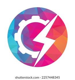 Electric gear vector logo template illustration. Thunder and gear logo design icon.