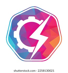 Electric gear vector logo template illustration. Thunder and gear logo design icon.