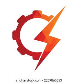 Electric gear vector logo template illustration. Thunder and gear logo design icon.