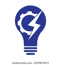 Ilustración del logotipo del vector del engranaje eléctrico. Icono de diseño del logotipo de trueno y engranajes.