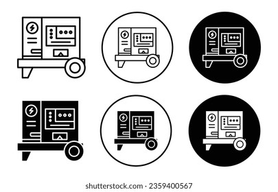 Electric generator icon. Industrial power supply motor engine symbol. Portable standby electricity backup equipment vector. 