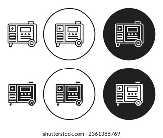 Electric generator icon set. standby portable diesel power generator vector symbol in black filled and outlined style.