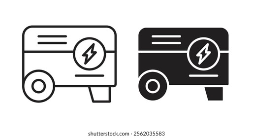 Electric generator icons in flat and line style set.