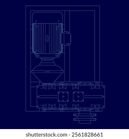 Electric generator motor contour. Vector illustration. Top view. Creative illustration design