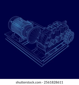 Electric generator motor wireframe. Vector 3d isometric. Creative illustration design