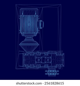 Electric generator motor wireframe. Vector illustration. Top view. Creative illustration design