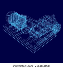 Electric generator motor wireframe. Vector 3d isometric. Creative illustration design