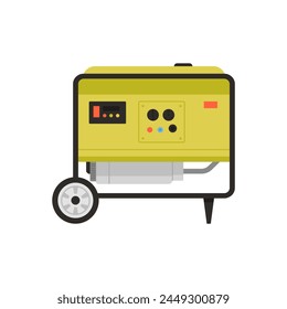 Electric generator on wheels. Portable gasoline generator, industrial power generator cartoon vector illustration