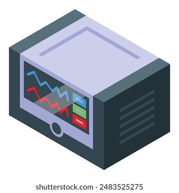 Electric generator showing graph on control panel isometric view isolated on white background