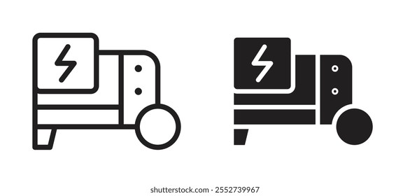 Electric generator vector icon set black filled and outlined style.