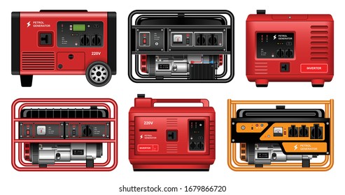 Electric generator vector realistic set icon. Vector illustration petrol generator on white background. Realistic set icon alternator.