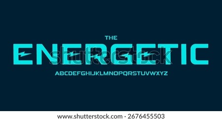 Electric geometric alphabet, bold sans serif lettering, futuristic font for automotive logo, robotic charger headline, battery power display typographic design, vehicle typography. Vector typeset