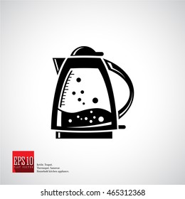 Electric glass boiling kettle with water bubbles vector icon isolated, classic kettle.