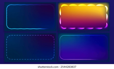 Electric Glow Reactangle Frames Vector Set with realistic light effects,  Suitable for web, social media, and design projects.