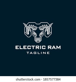 electric goat logo design inspiration . monoline goat logo design template . monoline technology goat logo . ram sheep vector design